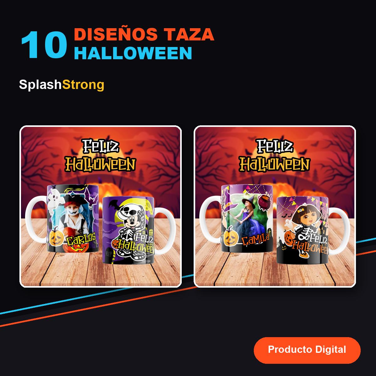 10 Diseños Digitales Halloween Tazas - SplashStrong mockup 3