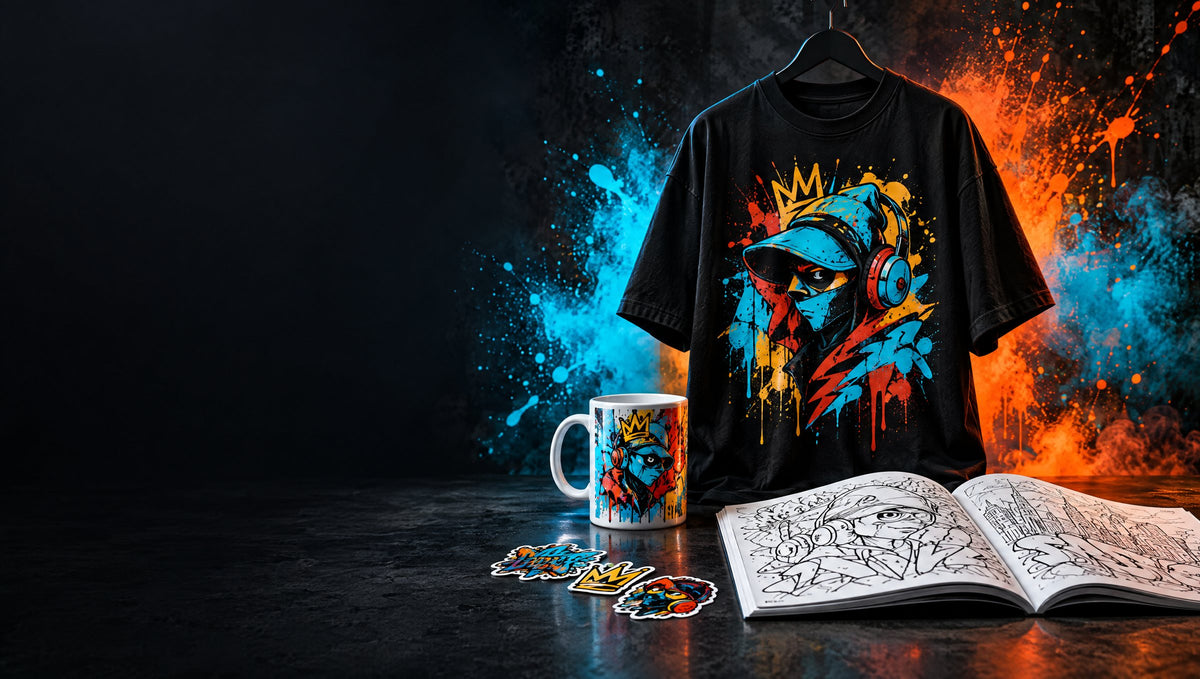 Polera, taza y libro para colorear con diseños SplashStrong